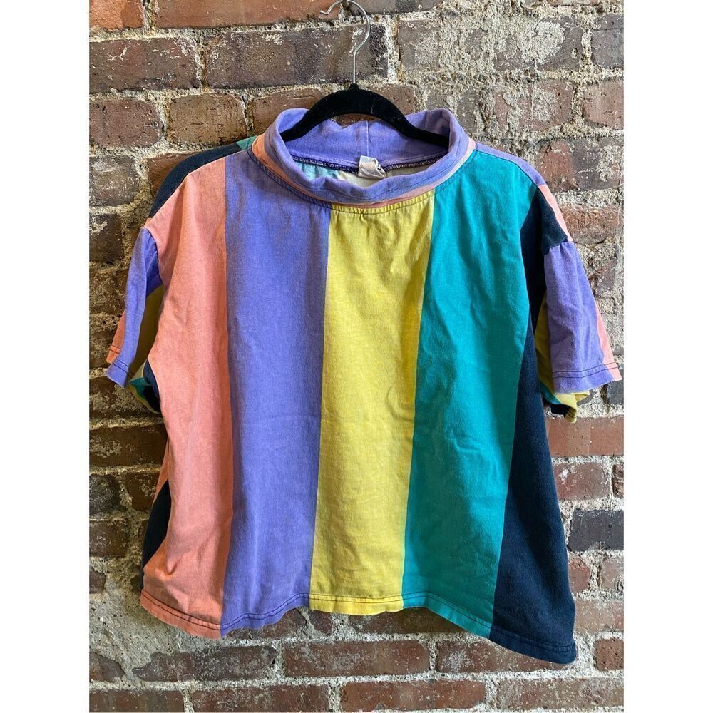 Miss Oops California Multi Color Tube Neck Vintage Athletic Crop Shirt Women’s M